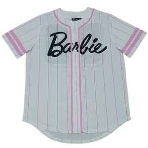 Barbie Women's M Baseball Jersey #59 White with Black Logo & Pink Pinstripes
